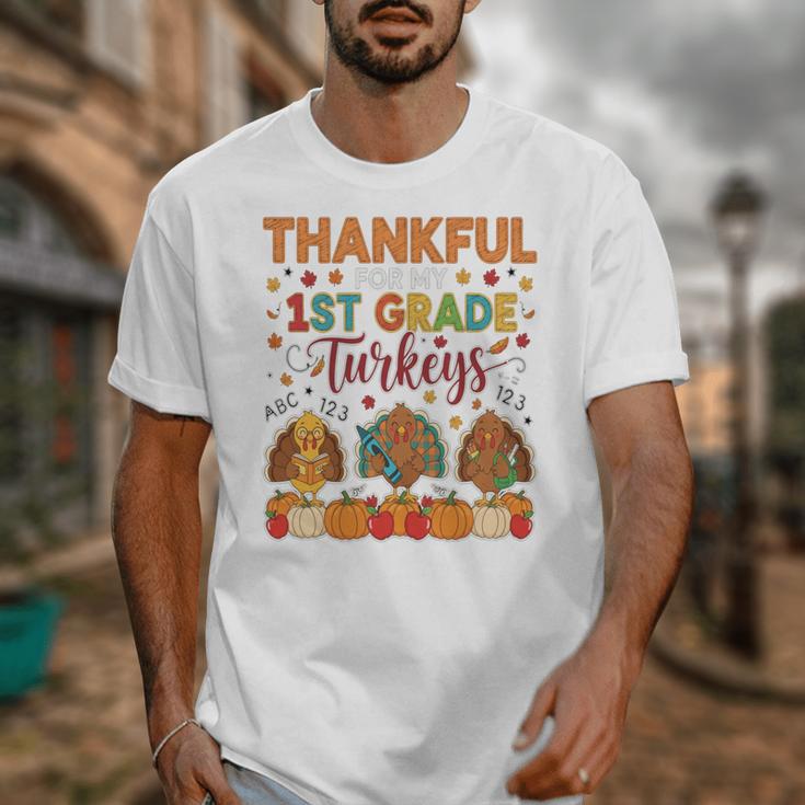 Teach Thanksgiving Teacher Thankful For My 1st Grade Turkeys Unisex T-Shirt, funny design Teach Thanksgiving Teacher Thankful For My 1st Grade Turkeys Unisex T-Shirt, funny design