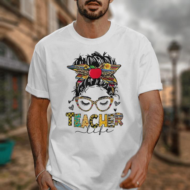Teacher Life Messy Bun Glasses Leopard Sunflower Unisex T-Shirt, funny design Teacher Life Messy Bun Glasses Leopard Sunflower Unisex T-Shirt, funny design