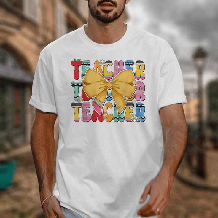 Teacher Pencil Coquette Bow Back To School Teacher Unisex T-Shirt, funny design Teacher Pencil Coquette Bow Back To School Teacher Unisex T-Shirt, funny design