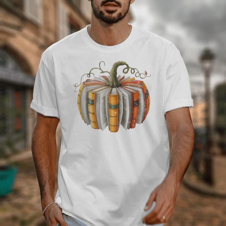 Teachers Students Fall Book Pumpkin Fall Librarians Bookworm Unisex T-Shirt, funny design
