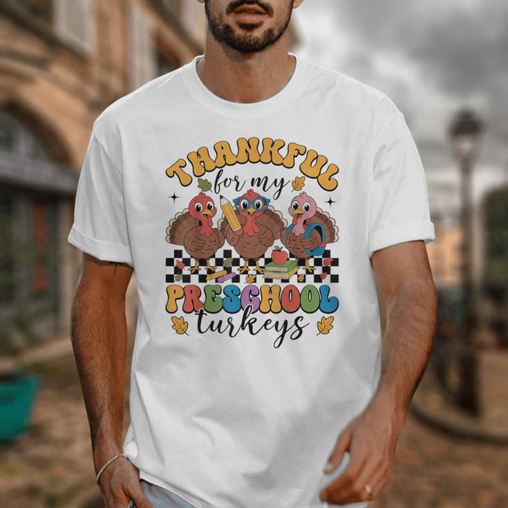 Thankful For My Preschool Turkeys Thanksgiving Teacher Fall Unisex T-Shirt, funny design Thankful For My Preschool Turkeys Thanksgiving Teacher Fall Unisex T-Shirt, funny design
