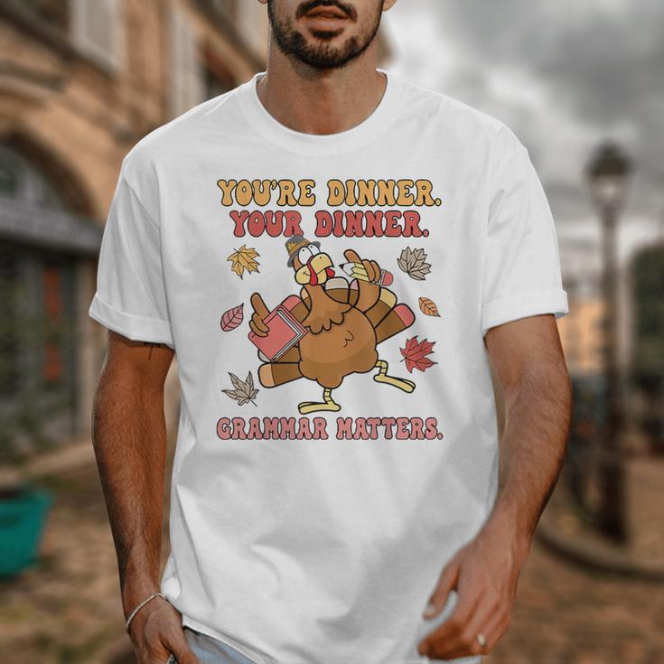 Thanksgiving Grammar Thankful English Teacher Fall Turkey Unisex T-Shirt, English Teacher Gifts, funny design
