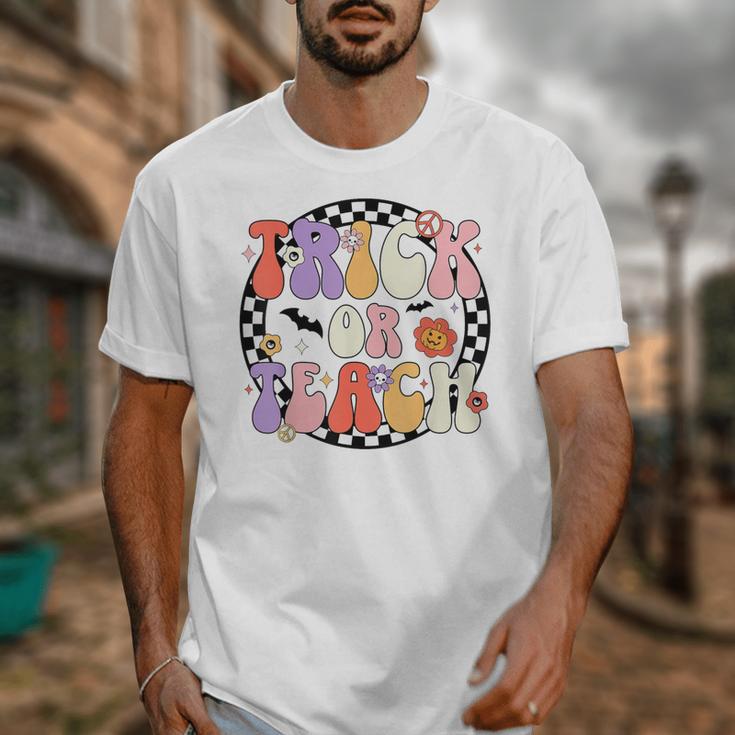 Trick Or Teach Retro Groovy Halloween Teacher Unisex T-Shirt, Groovy Teacher Gifts, funny design
