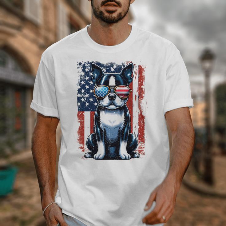 Vintage Boston Terrier Dog American USA US Flag Pets Lovers Unisex T-Shirt, American Boston Terrier Gifts, funny design
