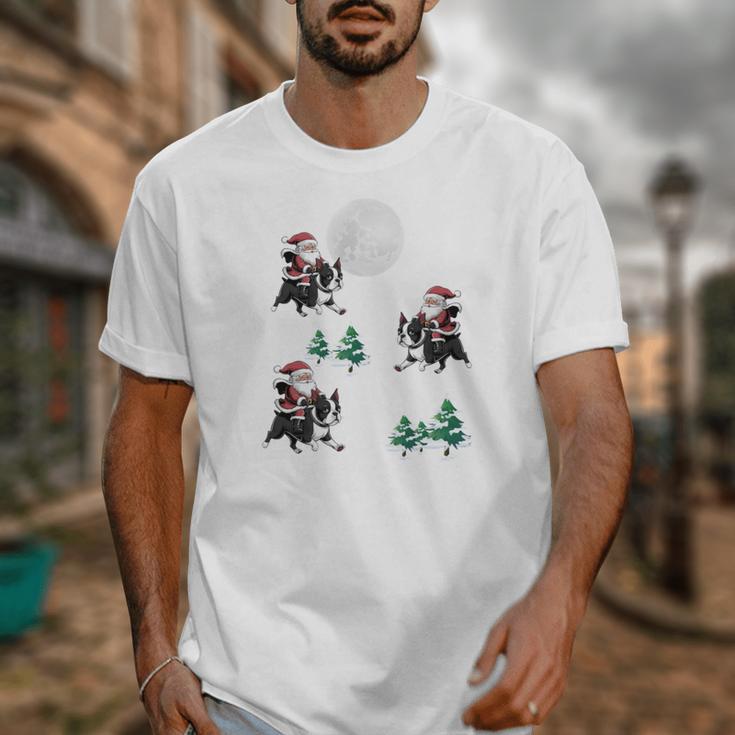 Xmas Tree Santa Riding Boston Terrier Christmas Unisex T-Shirt, Boston Terrier Christmas Gifts, Boston Terrier Riding Gifts, funny design