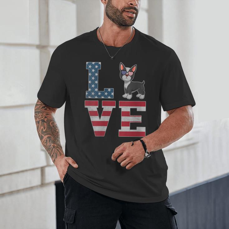 4th Of July Decor Patriotic LOVE Boston Terrier USA Flag Unisex T-Shirt, novelty gifts, funny gifts