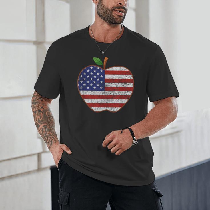 American Flag Teachers Students Apple 4th Of July Vintage Unisex T-Shirt, novelty gifts, funny gifts American Flag Teachers Students Apple 4th Of July Vintage Unisex T-Shirt, novelty gifts, funny gifts