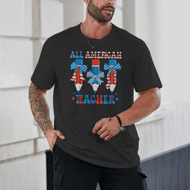 All American Teacher Pencil Coquette Bow USA Flag Teachers Unisex T-Shirt, novelty gifts, funny gifts All American Teacher Pencil Coquette Bow USA Flag Teachers Unisex T-Shirt, novelty gifts, funny gifts