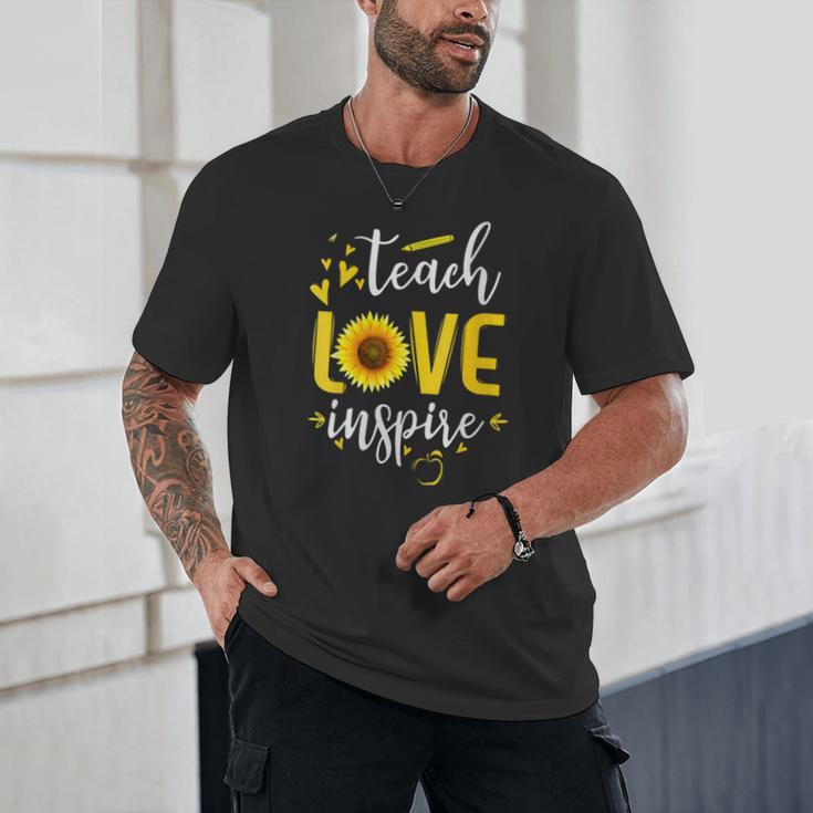 Back To School Teach Love And Inspire Teacher Sunflower Unisex T-Shirt, novelty gifts, funny gifts Back To School Teach Love And Inspire Teacher Sunflower Unisex T-Shirt, novelty gifts, funny gifts