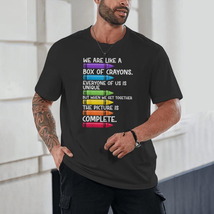 Back To School Teacher We Are Like A Box Of Crayons Unisex T-Shirt, novelty gifts, funny gifts Back To School Teacher We Are Like A Box Of Crayons Unisex T-Shirt, novelty gifts, funny gifts