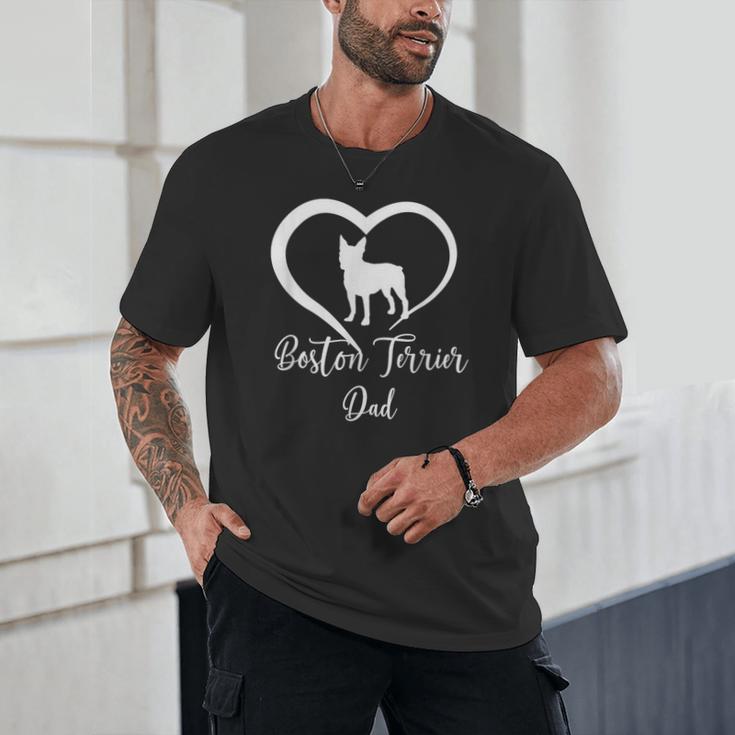 Boston Terrier Dad Cute Boston Terrier Silhouette Heart Unisex T-Shirt, novelty gifts, funny gifts