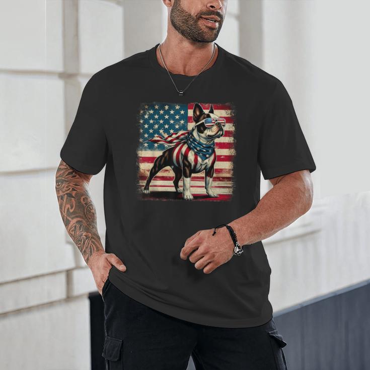 Boston Terrier Dog 4th Of July USA American Flag Patriotic Unisex T-Shirt, novelty gifts, funny gifts