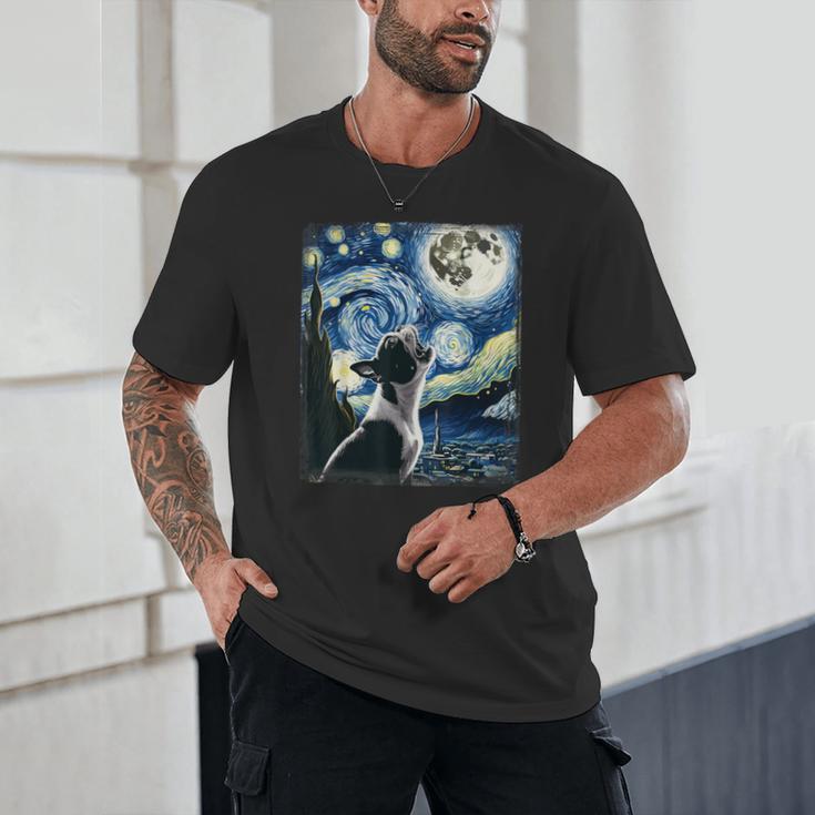 Boston Terrier Dog Art Van Gogh Starry Night Boston Terrier Unisex T-Shirt, novelty gifts, funny gifts