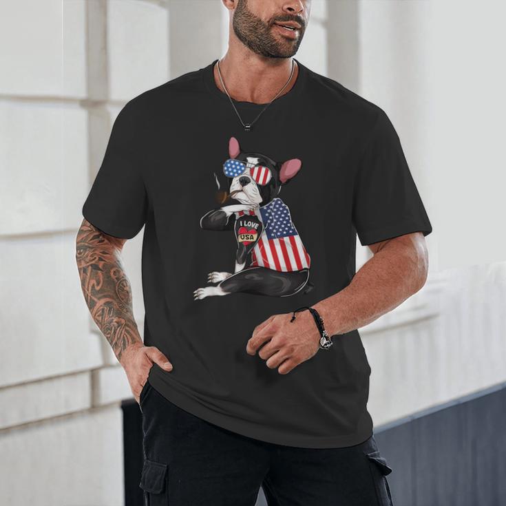 Boston Terrier Dog Merica 4th Of July Usa American Flag Men Unisex T-Shirt, novelty gifts, funny gifts