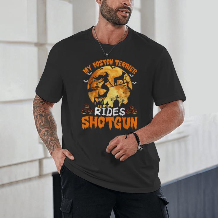 My Boston Terrier Dog Rides Shotgun Witch Halloween Men Women Unisex T-Shirt, novelty gifts, funny gifts
