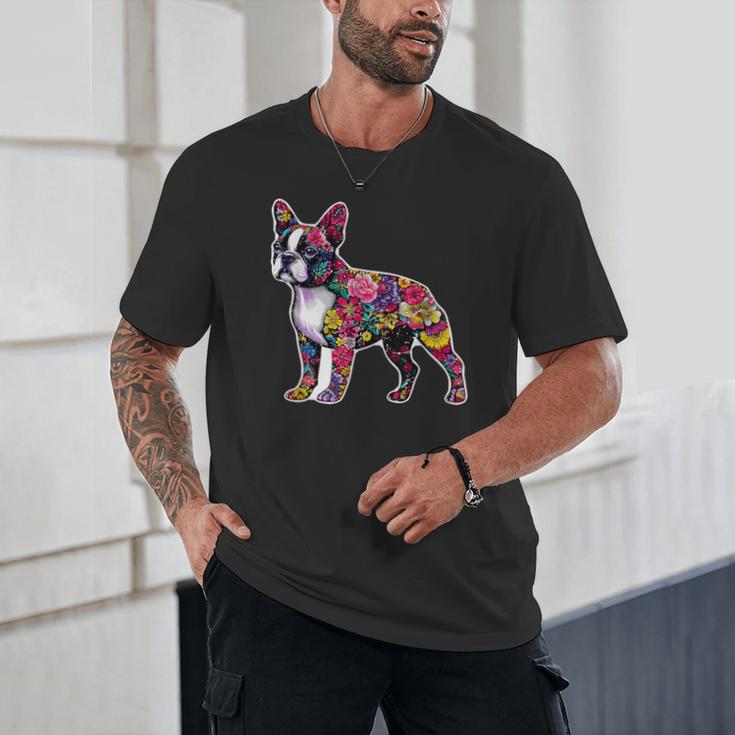 Boston Terrier Floral Dog Lover Vintage Distressed For Men Women Kids Unisex T-Shirt, novelty gifts, funny gifts
