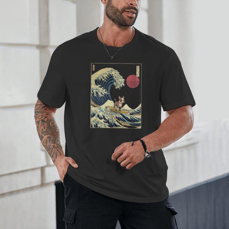 Boston Terrier Japanese Kanagawa Wave Surf Dog Unisex T-Shirt, novelty gifts, funny gifts