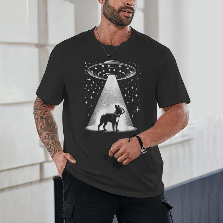 Boston Terrier Mom Dad Dog Alien UFO For Men Women Unisex T-Shirt, novelty gifts, funny gifts