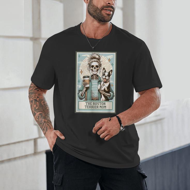 The Boston Terrier Mom Skeleton Spooky Season Halloween Unisex T-Shirt, novelty gifts, funny gifts