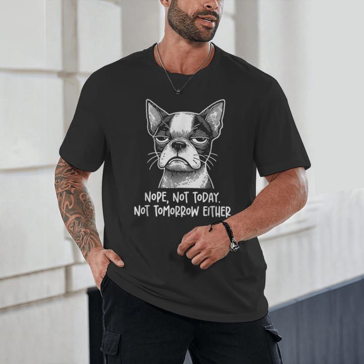 Boston Terrier Nope Not Today Not Tomorrow Either Sarcastic Unisex T-Shirt, novelty gifts, funny gifts