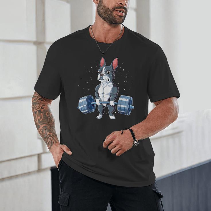 Boston Terrier Weightlifting Deadlift Men Fitness Gym Unisex T-Shirt, novelty gifts, funny gifts