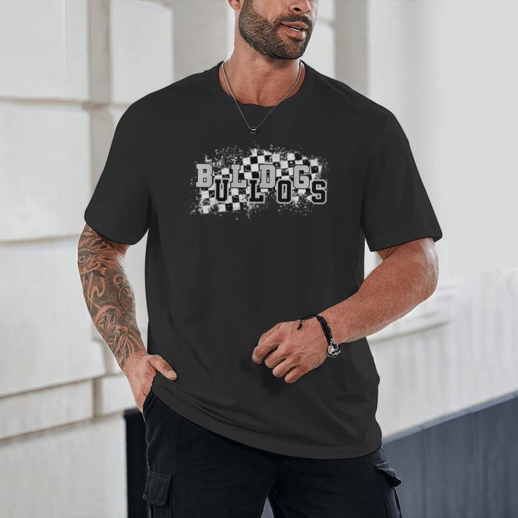 Bulldogs School Spirit Bulldog Pride Checkered Teacher Unisex T-Shirt, novelty gifts, funny gifts