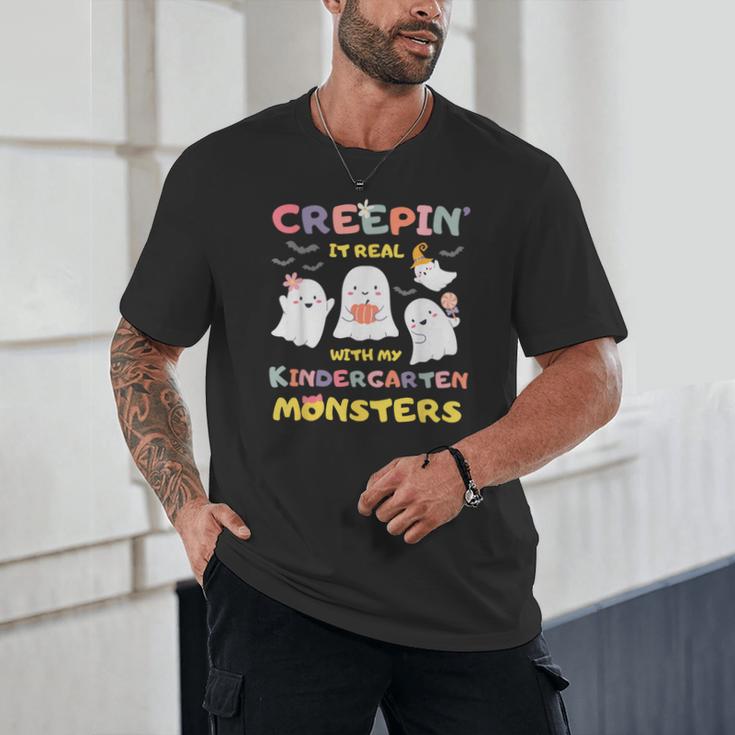 Creepin It Real With Kindergarten Monsters Halloween Teacher Unisex T-Shirt, novelty gifts, funny gifts Creepin It Real With Kindergarten Monsters Halloween Teacher Unisex T-Shirt, novelty gifts, funny gifts