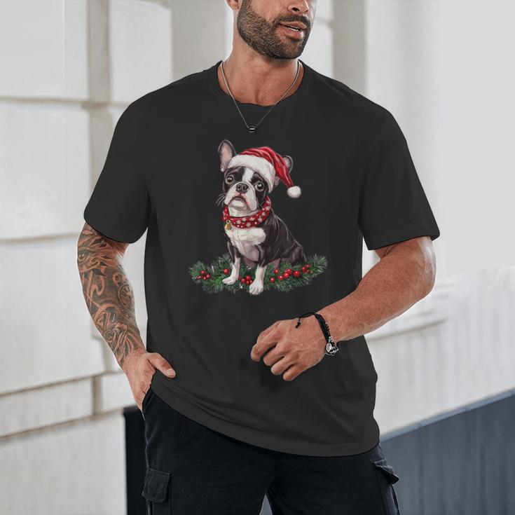 Cute Boston Terrier Dog Christmas Merry X-Mas Graphic Unisex T-Shirt, novelty gifts, funny gifts