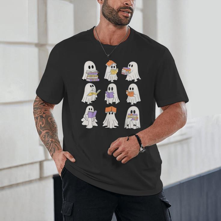 Cute Ghost Reading Books Teacher Halloween Reading Men Women Kids Unisex T-Shirt, novelty gifts, funny gifts