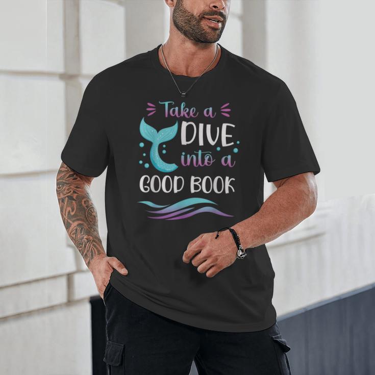 Cute Mermaid Librarian Teacher Dive Into A Good Book Reading Unisex T-Shirt, novelty gifts, funny gifts Cute Mermaid Librarian Teacher Dive Into A Good Book Reading Unisex T-Shirt, novelty gifts, funny gifts