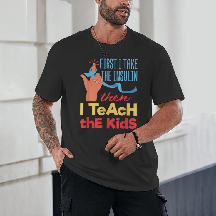 Diabetic Teacher Diabetes Awareness Insulin Blue Ribbon Unisex T-Shirt, novelty gifts, funny gifts