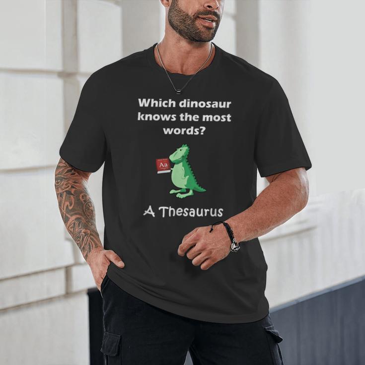Dinosaur Thesaurus Grammar Joke Teacher Unisex T-Shirt, novelty gifts, funny gifts
