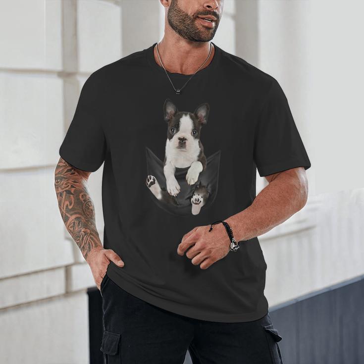 Dog Lovers Boston Terrier In Pocket Dog Face For Men Women Kids Unisex T-Shirt, novelty gifts, funny gifts