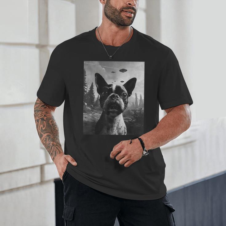 Dog Mom Dad Alien Selfie Boston Terrier UFO For Men Women Unisex T-Shirt, novelty gifts, funny gifts