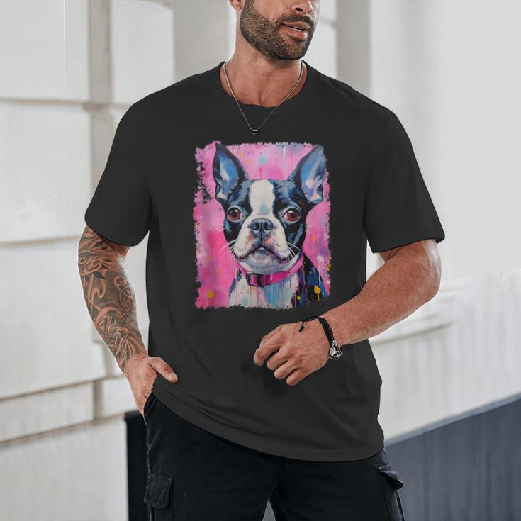 Dog Pink Boston Terrier Unisex T-Shirt, novelty gifts, funny gifts
