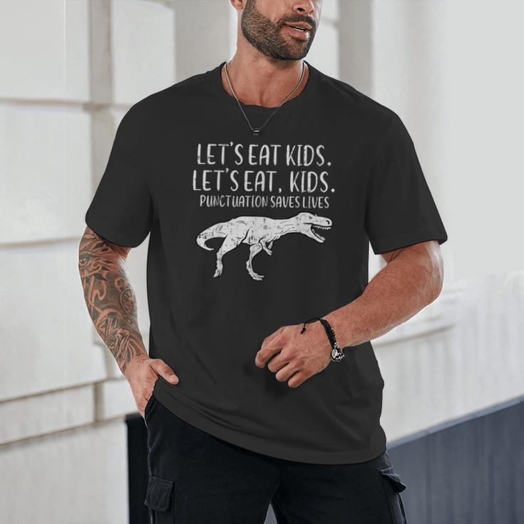 Lets Eat Kids Punctuation Saves Lives Dino Teacher Men Unisex T-Shirt, novelty gifts, funny gifts