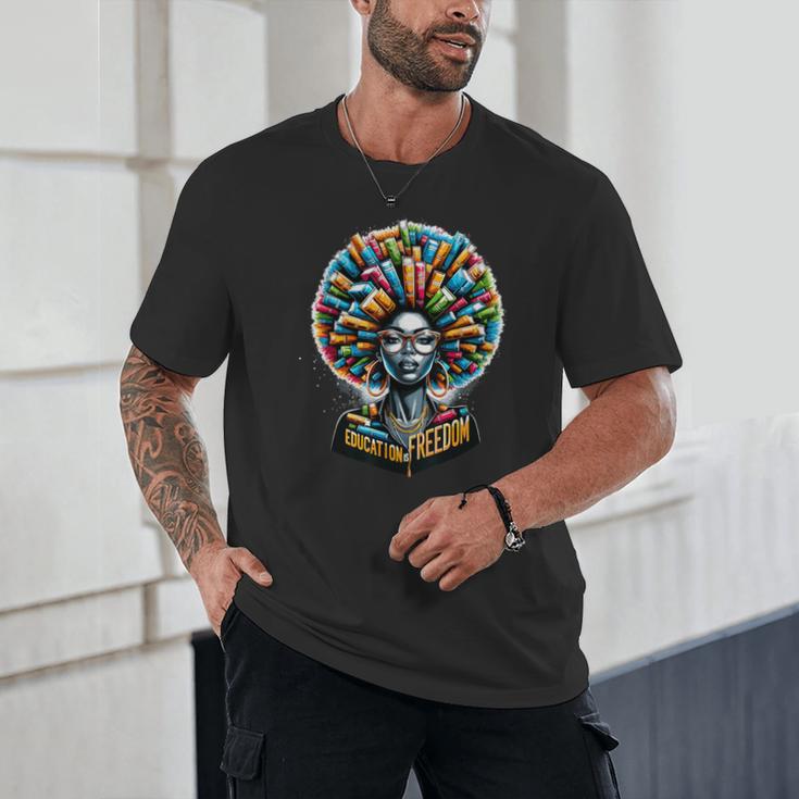 Education Is Freedom History Month Teacher Books Afro Unisex T-Shirt, novelty gifts, funny gifts Education Is Freedom History Month Teacher Books Afro Unisex T-Shirt, novelty gifts, funny gifts