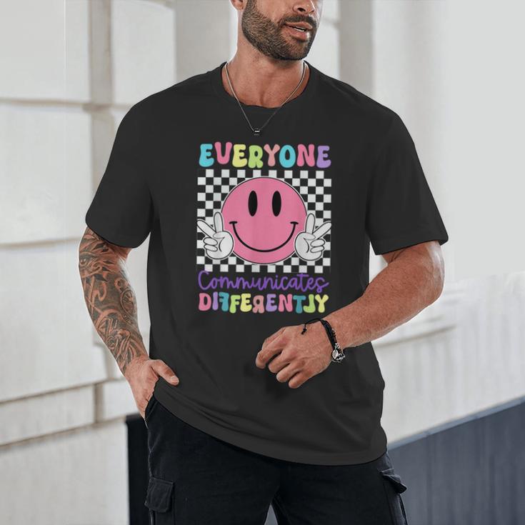 Everyone Communicates Differently Autism Awareness Teacher Unisex T-Shirt, novelty gifts, funny gifts