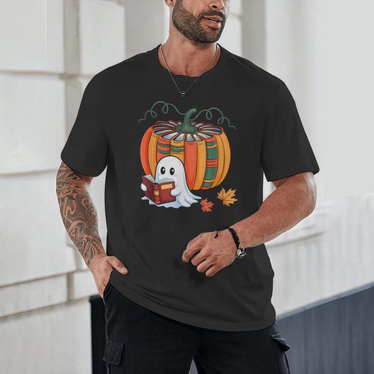Fall Book Pumpkin Ghost Reading Books Halloween Teacher Unisex T-Shirt, novelty gifts, funny gifts Fall Book Pumpkin Ghost Reading Books Halloween Teacher Unisex T-Shirt, novelty gifts, funny gifts