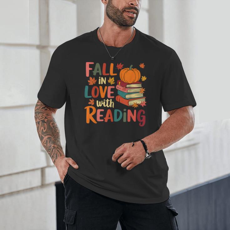 Fall In Love With Reading Autumn Thanksgiving Shirt Teacher Unisex T-Shirt, novelty gifts, funny gifts Fall In Love With Reading Autumn Thanksgiving Shirt Teacher Unisex T-Shirt, novelty gifts, funny gifts