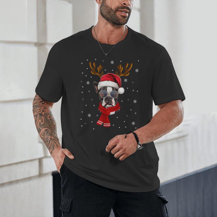 Family Matching Reindeer Xmas Boston Terrier Christmas Unisex T-Shirt, novelty gifts, funny gifts