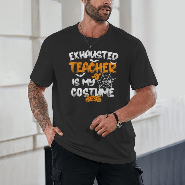 Fun Halloween Sayings Quotes Exhausted Teacher Is My Costume -Adults Short Sleeve Halloween Teacher T-Shirt Small Unisex T-Shirt, novelty gifts, funny gifts