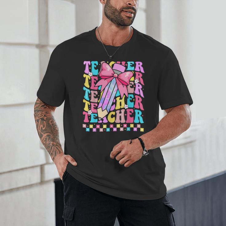 Groovy Teacher Cute Coquette Bow Flower Retro Back To School Unisex T-Shirt, novelty gifts, funny gifts Groovy Teacher Cute Coquette Bow Flower Retro Back To School Unisex T-Shirt, novelty gifts, funny gifts