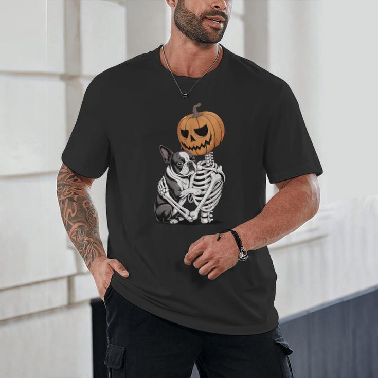Halloween Skeleton Boston Terrier Unisex T-Shirt, novelty gifts, funny gifts