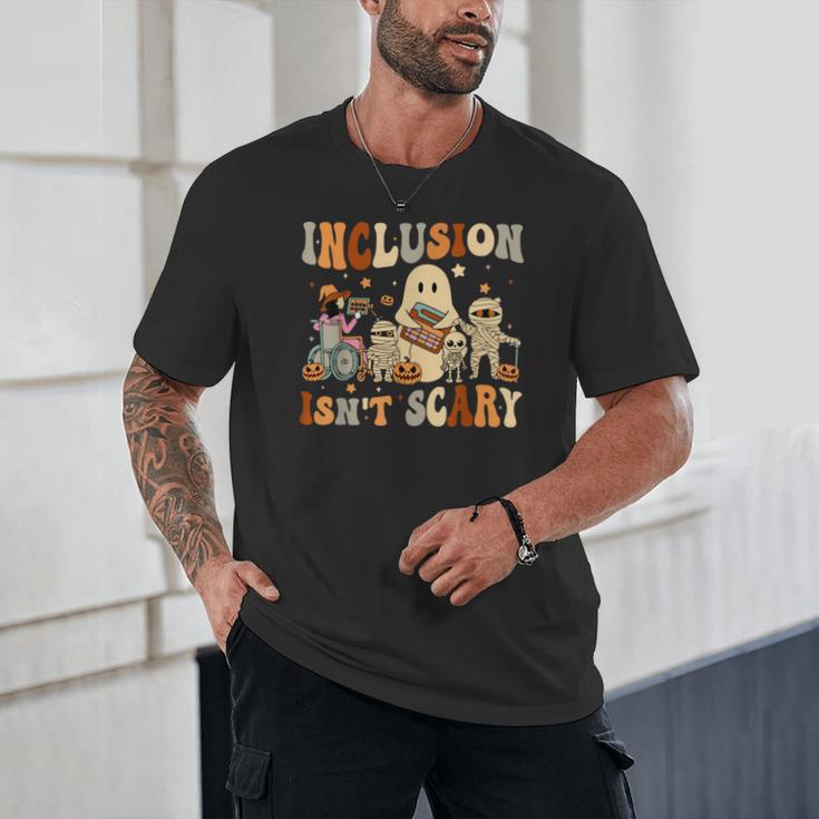 Halloween SLP Sped Teacher Groovy Inclusion Isn't Scary Unisex T-Shirt, novelty gifts, funny gifts Halloween SLP Sped Teacher Groovy Inclusion Isn't Scary Unisex T-Shirt, novelty gifts, funny gifts