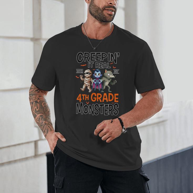 Halloween Teacher Creepin It Real With My 4th Grade Monsters Unisex T-Shirt, novelty gifts, funny gifts Halloween Teacher Creepin It Real With My 4th Grade Monsters Unisex T-Shirt, novelty gifts, funny gifts