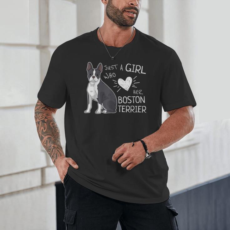 Just A Girl Who Loves Her Boston Terrier Puppy Love Unisex T-Shirt, novelty gifts, funny gifts