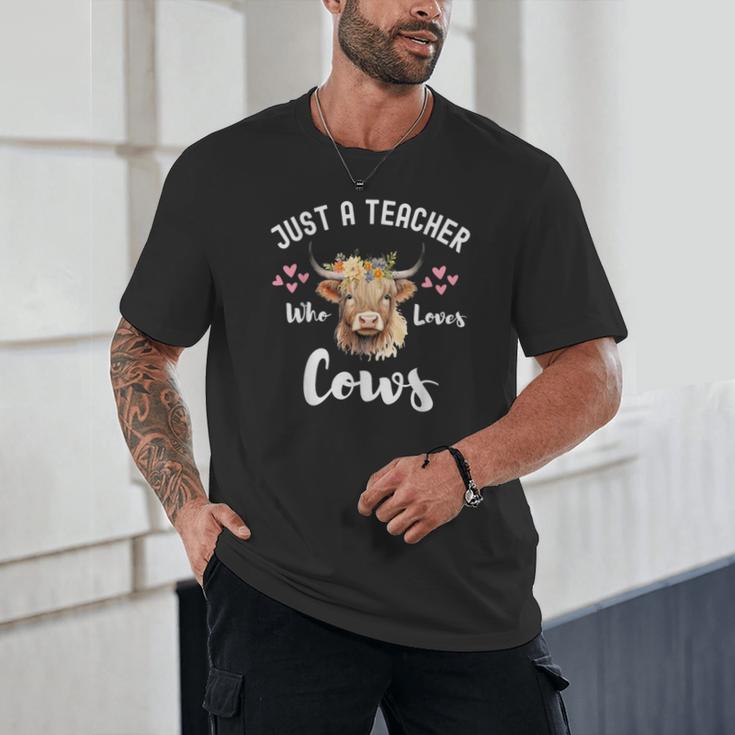 Just A Teacher Who Loves Cows Shirt Cute Highland Cow Unisex T-Shirt, novelty gifts, funny gifts