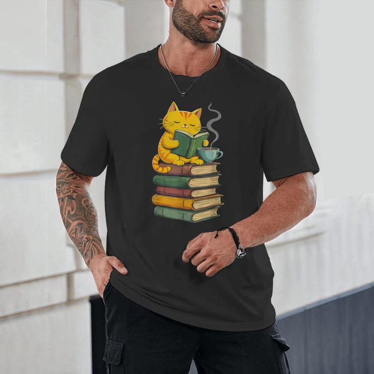 Kawaii Cats Lover Coffee Books Teacher Librarian Cat Unisex T-Shirt, novelty gifts, funny gifts