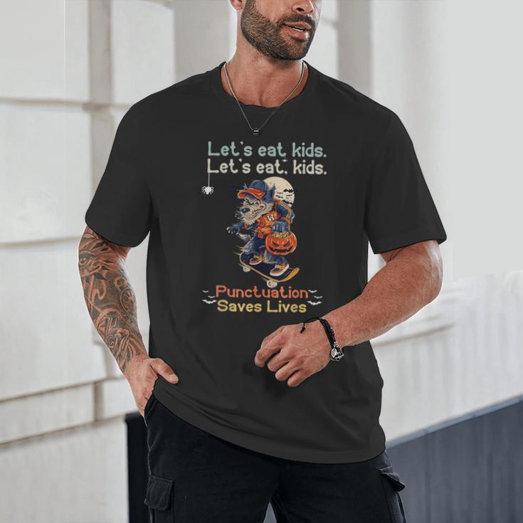 Let's Eat Kids Grammar Werewolf Halloween Teacher Unisex T-Shirt, novelty gifts, funny gifts